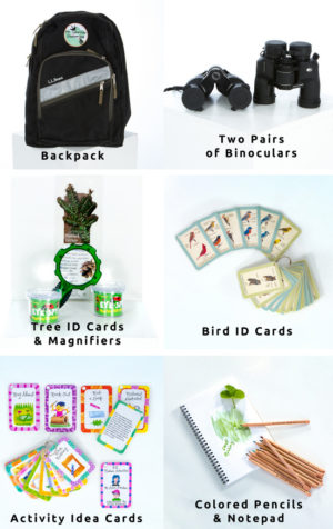 Lunetta-Bag-Contents Each Explorer Bag contains two pair of binoculars as well as other nature study tools.